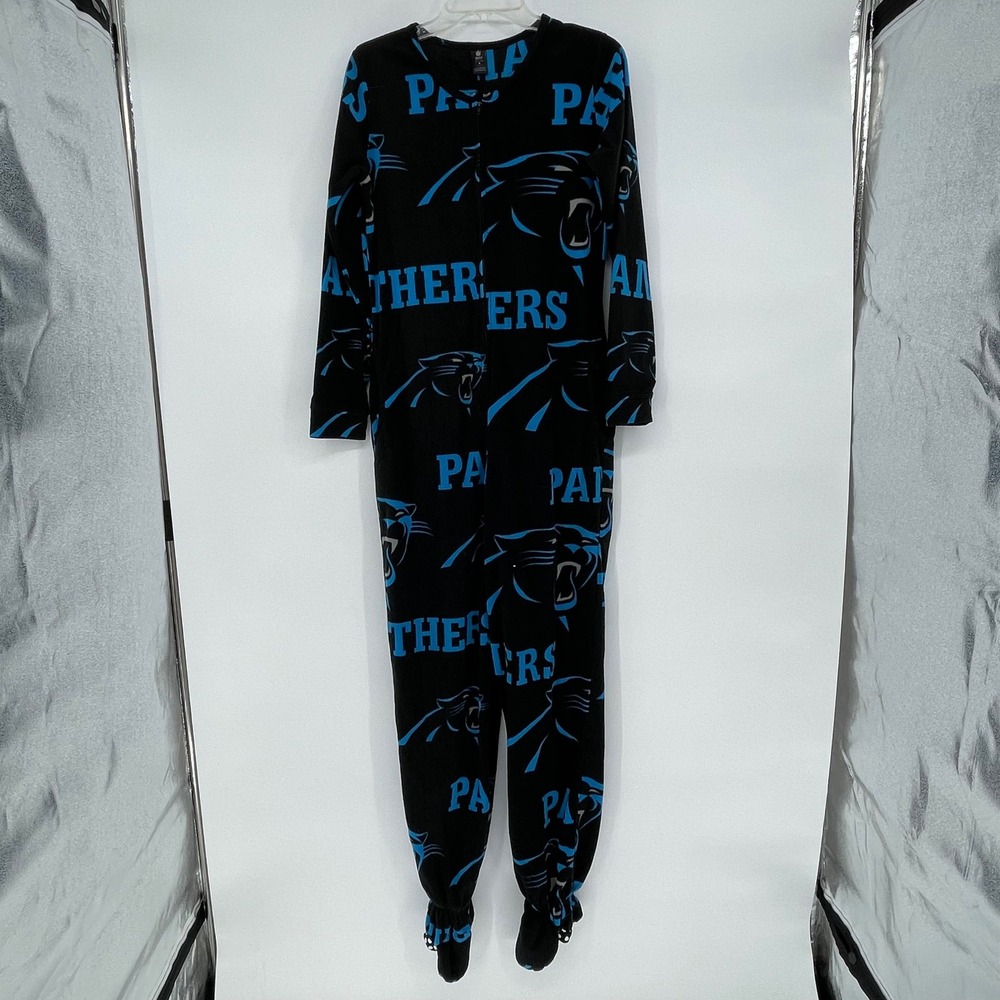 Carolina Panthers NFL Team Apparel Men's Fleece‎ Footed Pajamas Sleepwear Size S